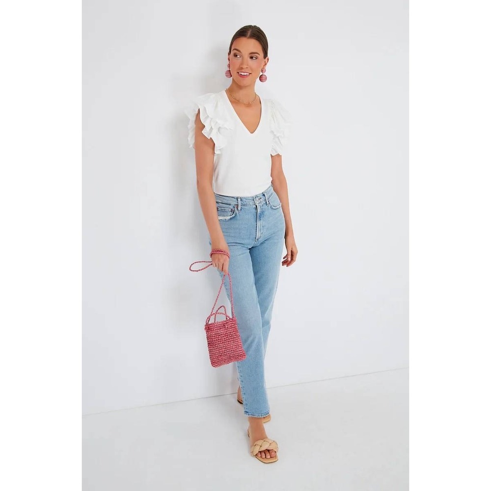 POMANDER PLACE White Flutter Sleeve Top Large